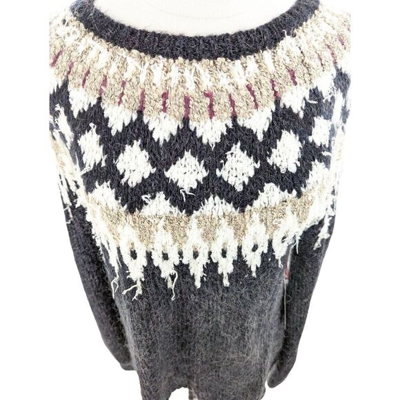 Cynthia Rowley Women Long Sleeve Scoop Neck Open-Knit Sweater Heathered Black Si - Picture 1 of 14